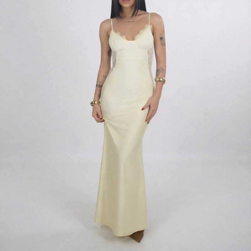 2026 Women's Clothing Fashionable Sexy Solid Color Lace Slim Dress
