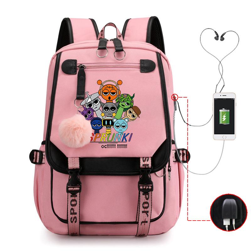 Personality Trend Cartoon Printing Double Shoulder College Style Student Leisure Schoolbag Multi-function Large Capacity