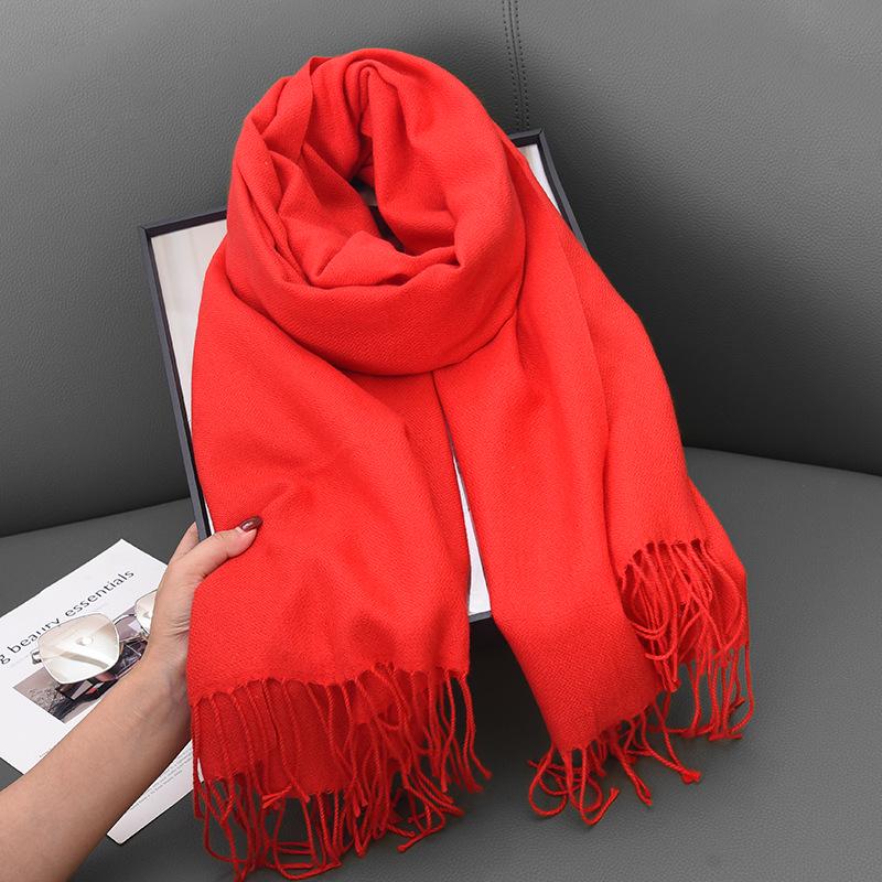 

Women s Faux Cashmere Scarf - Artistic Korean Style, Thickened for Autumn/Winter, Solid Color, Neck Warmer 68-180CM