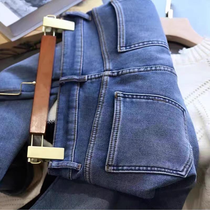 Stretch Harlan Jeans Damen Herbst Winter Plus Samt Locker Dünn Hohe Taille Gerade Neun Punkte Karotte Daddy Hose