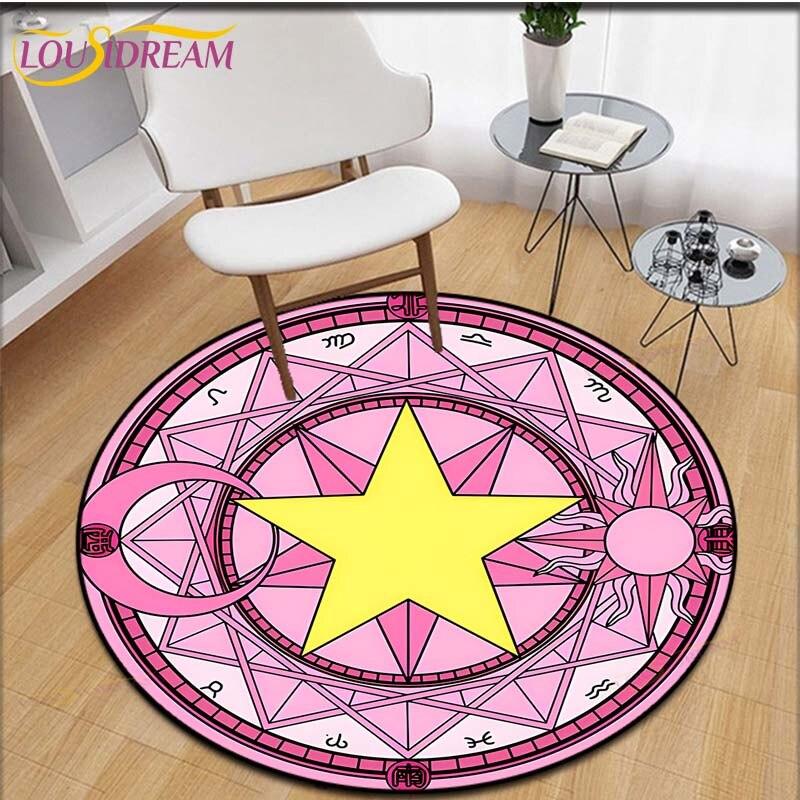 Cartoon Sakura Magic Captor Card Kulatý koberec Koberec do ložnice Obývací pokoj Plocha podložky Koberec Velká dekorace Protiskluzová podložka