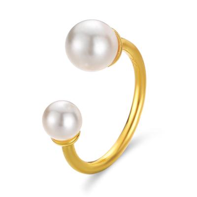 European And American Niche Design High-End U-Shaped Open Ring Double Pearl Adjustable Ring Women'S Ring Jewelry