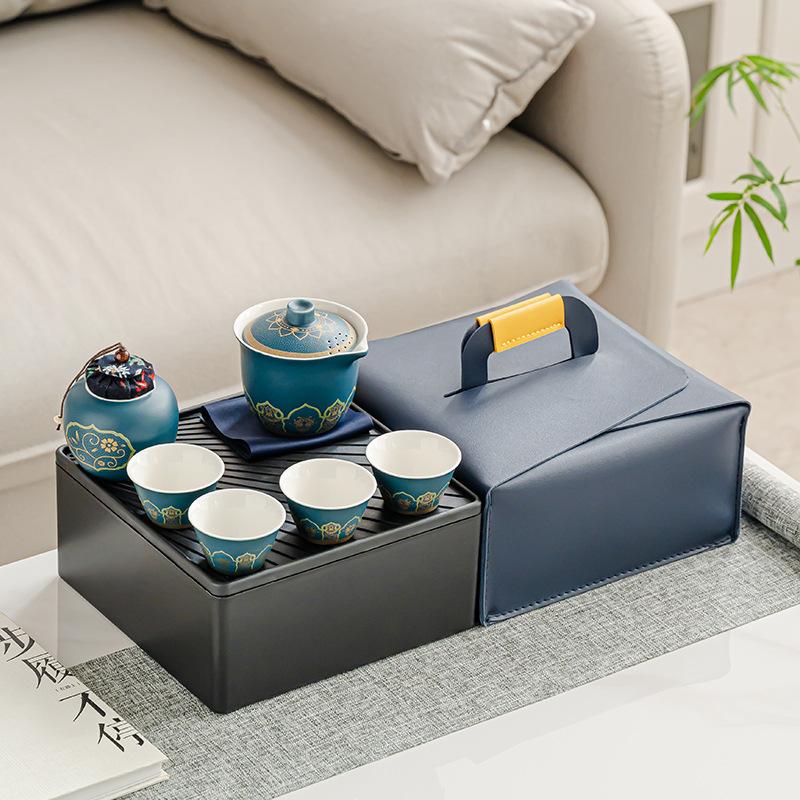 Outdoor Travel Tea Set Portable Business Event Souvenir Ceramic Teapot Anti-scalding Express Cup