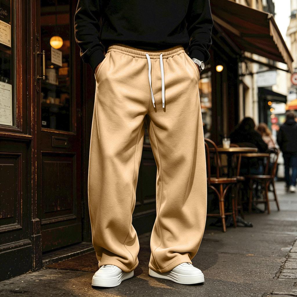 Herren - Gefütterte Jogginghose, Farbe Locker Geschnitten Gerade Beine mit Elastischem Bund für den Winter