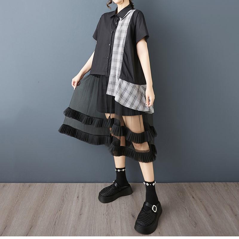 Short Sleeve Plus Size Vintage Patchwork New In Dresses for Women Casual Loose Long Summer Shirt Dress