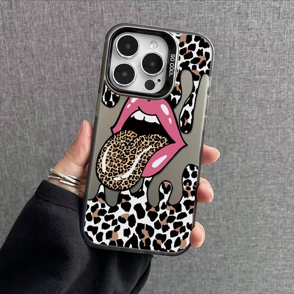 Tongue Leopard Print Is Suitable for iPhone17 Pro Max Mobile Phone Protective Case Apple 15/16 Niche 13Pro Large Hole