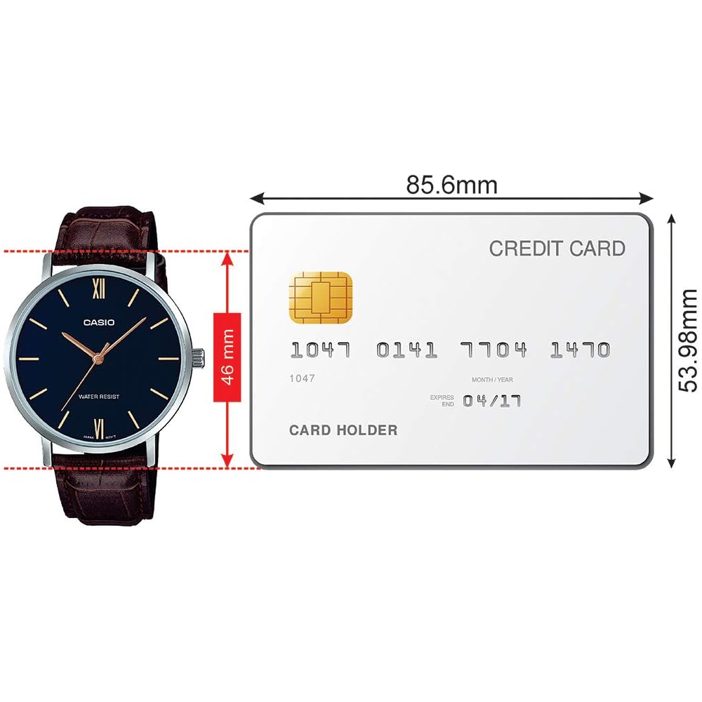 Casio MTP-VT01L-2B Men's Minimal Blue Dial Analog Watch Brown Leather Band Silver Quartz Movement