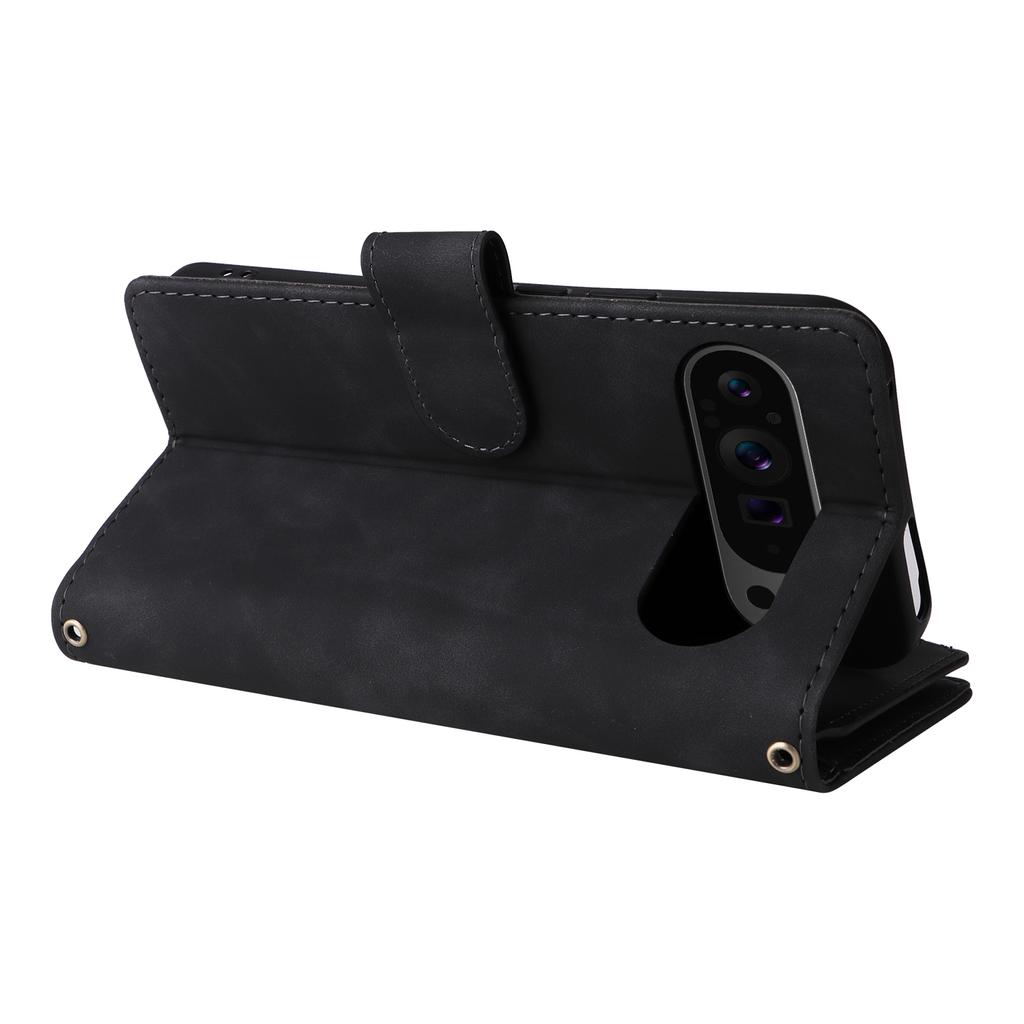 For Google Pixel 10 Pro XL/9 Pro XL Case Zipper Wallet Multiple Card Slots Leather Phone Cover with Wrist Strap