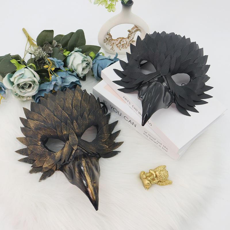 Halloween Exquisite Bird Beak Mask Masquerade Carnival Black Half Face Owl Feather Mask Props