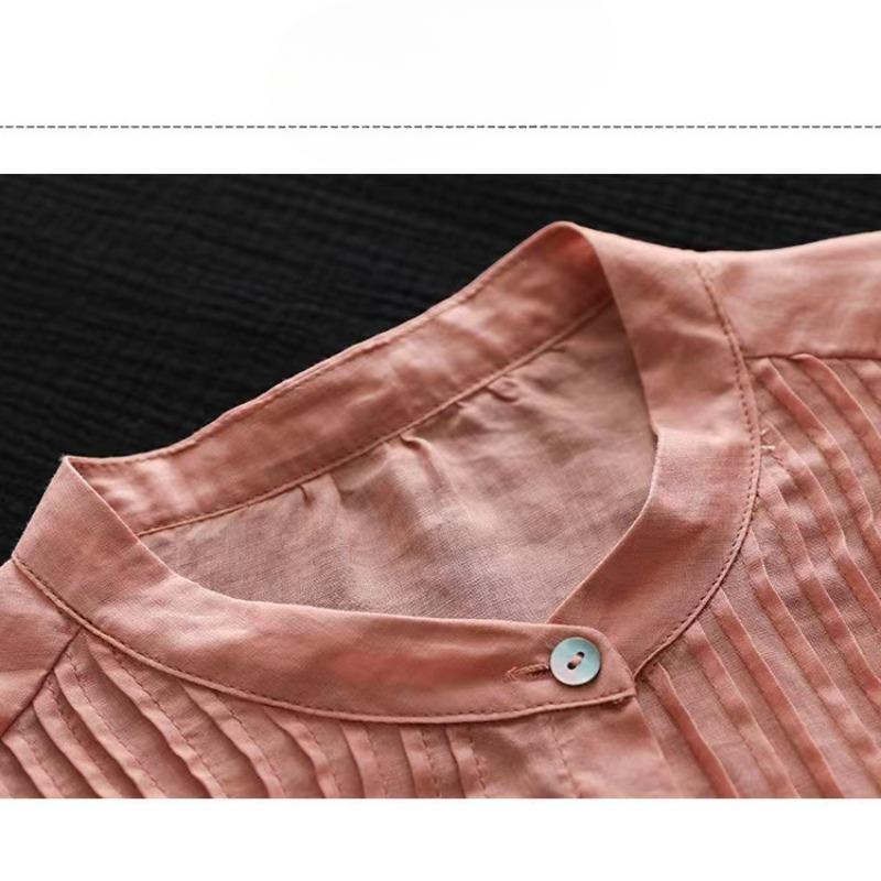 Summer Art Retro Fine Linen Top Women's Thin Cotton Linen Short Sleeved Shirt Blouses & Shirts