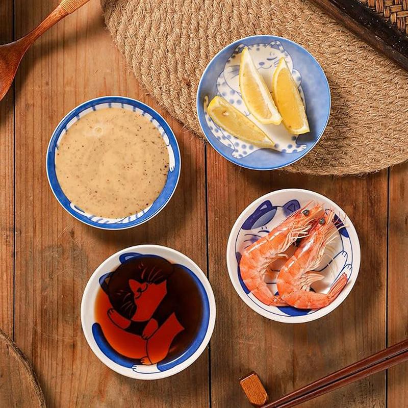 1/4pcs Ceramic Dessert Dessert Pickles Tableware Japanese Cute Creative Cartoon Lucky Cat Pattern Spice Fruit Sushi Plate