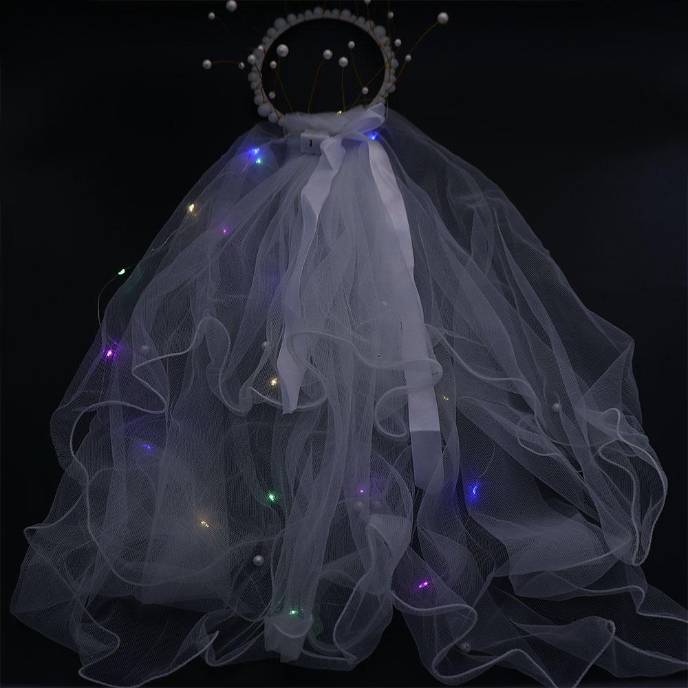 Pearl Hairpin White Veil Bridal LED Light Bride Veil Korean Bride Headwear Bride Crown Wedding Veil