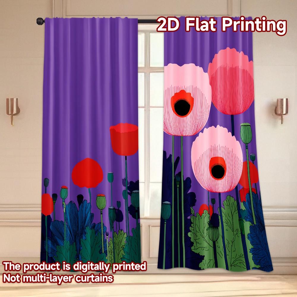 Set Of 2 Flat Printing Curtains Without Rod Floral Spring Delight Valentine Is Day Festival Creative Versatile Curtain Polyester