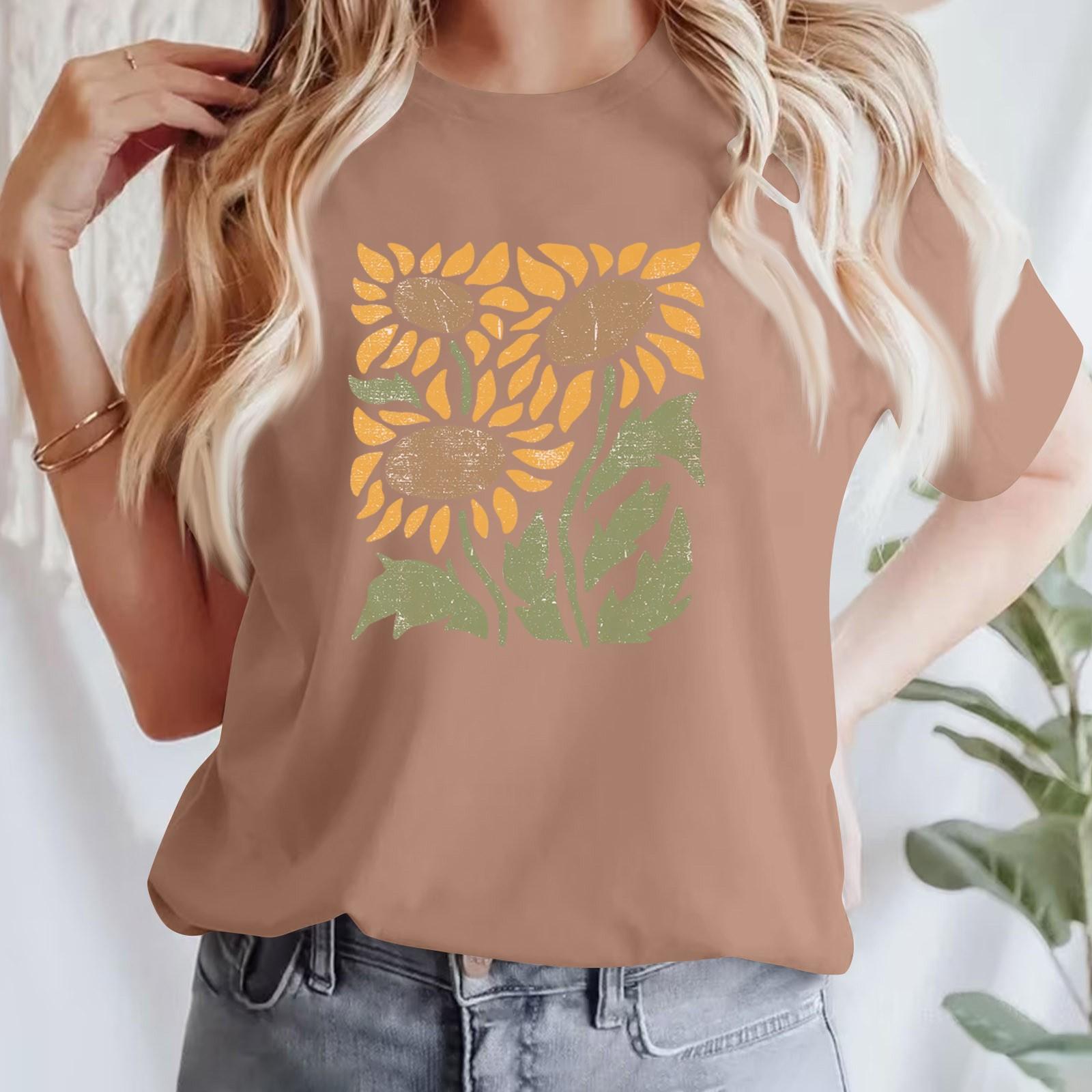 

Женская повседневная футболка с принтом, пуловер с круглым вырезом, топ с короткими рукавами S верблюд