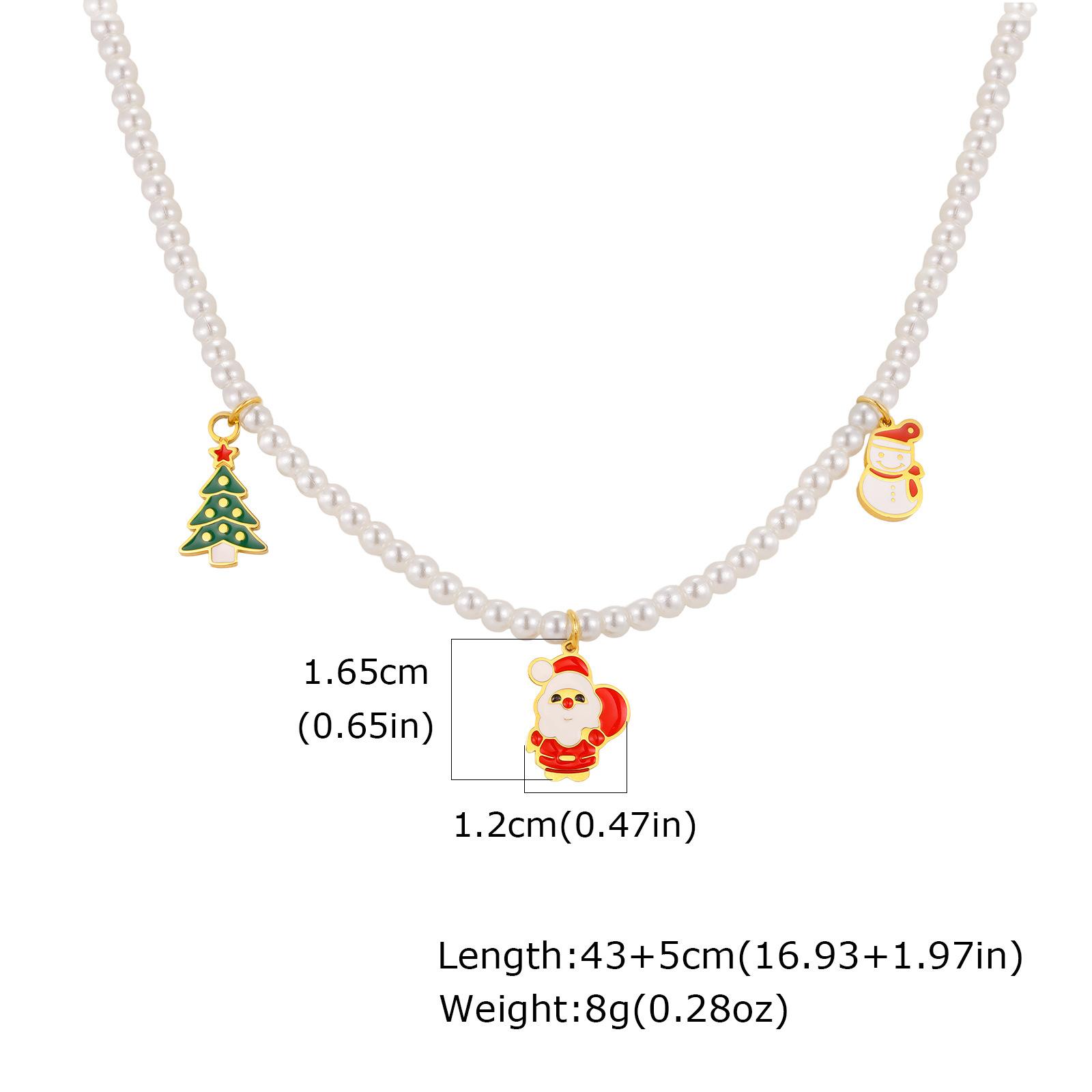 Stainless Steel Santa Claus Christmas Tree Snowman Imitation Pearl Beaded Necklace Female, Christmas Sweater Chain Nc-1256 золотой
