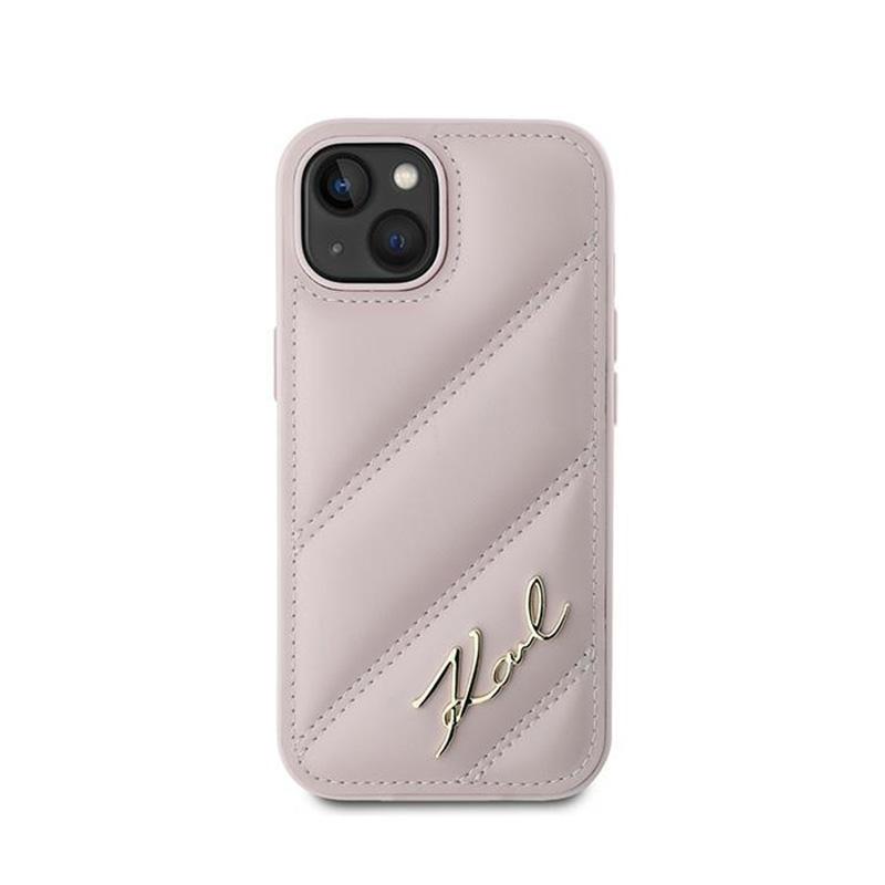 Karl Lagerfeld Diagonal Quilted Script - Etui Iphone 15 Plus / 14 Plus (Różowy)