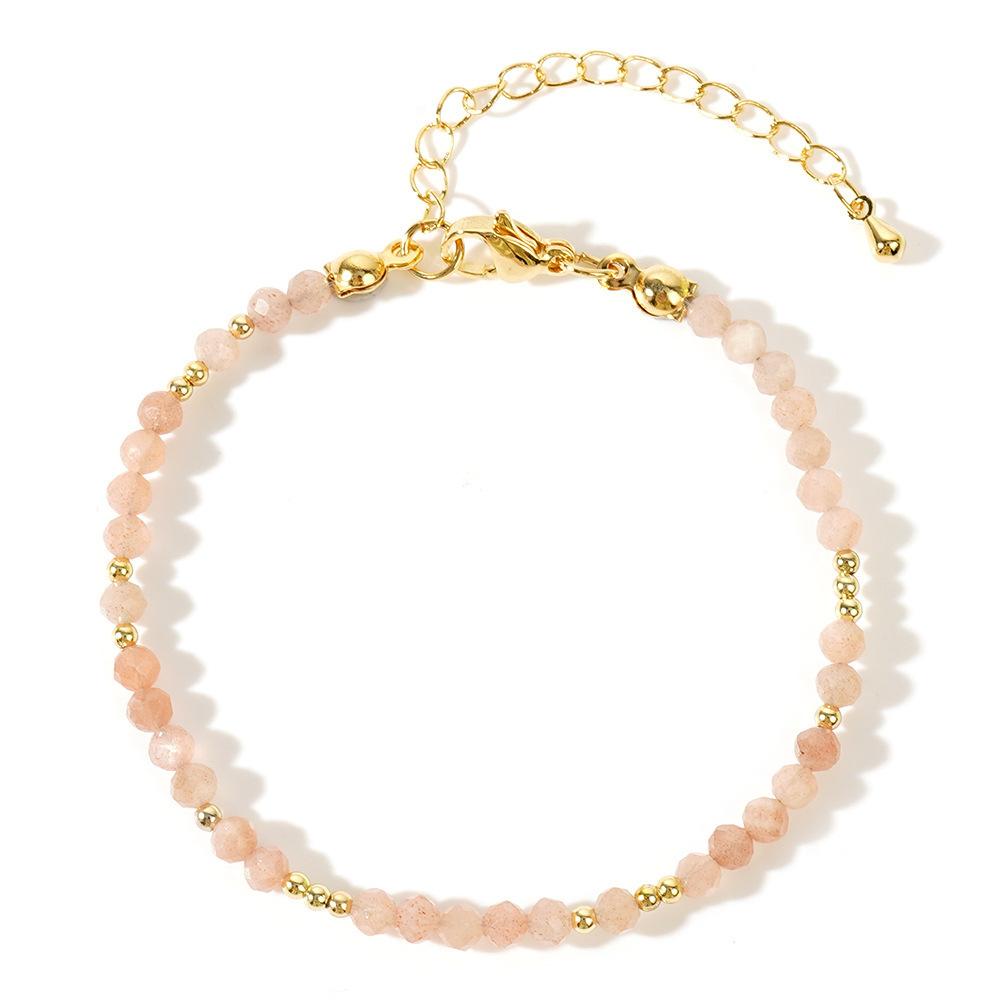 1pc 3mm Bohemian Natural Stone Amethyst Pink Crystal Faceted Beads Brass Beads Bracelet for Women Jewelry