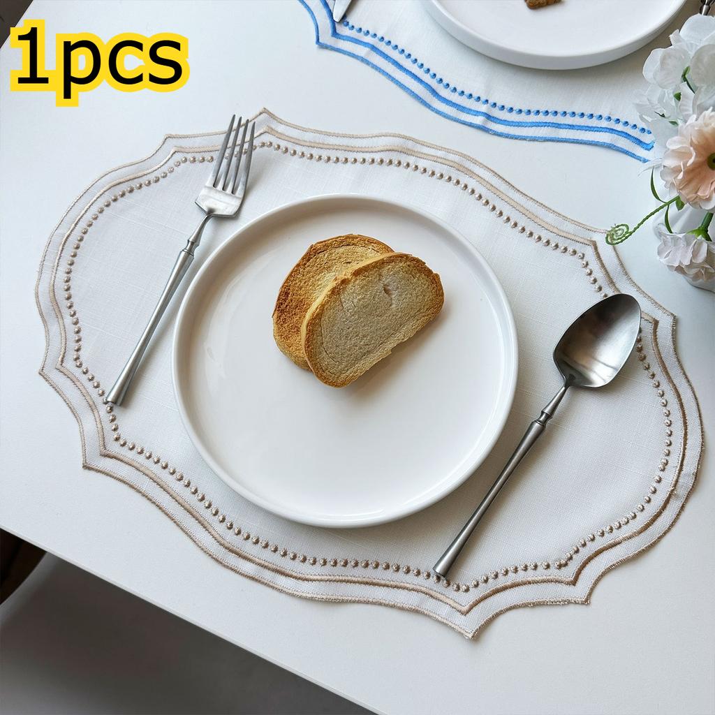 French Lace Table Place Mat Vintage Embroidered Fabric Placemat Imitation Cotton Linen Decorative Table Mat Napkins Washable