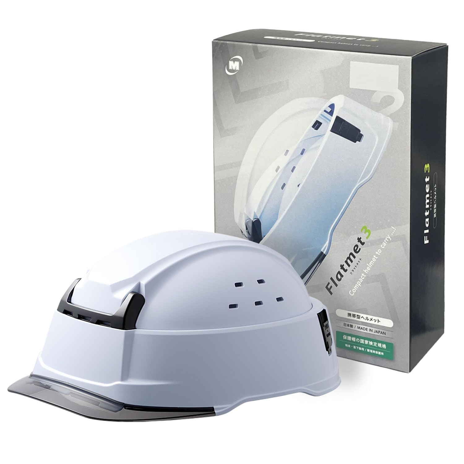 

[Midori Anzen] Flatmet 3 Foldable Portable Helmet, ABS Plastic, SCT29B, with KP, Boxed, White/Smoke