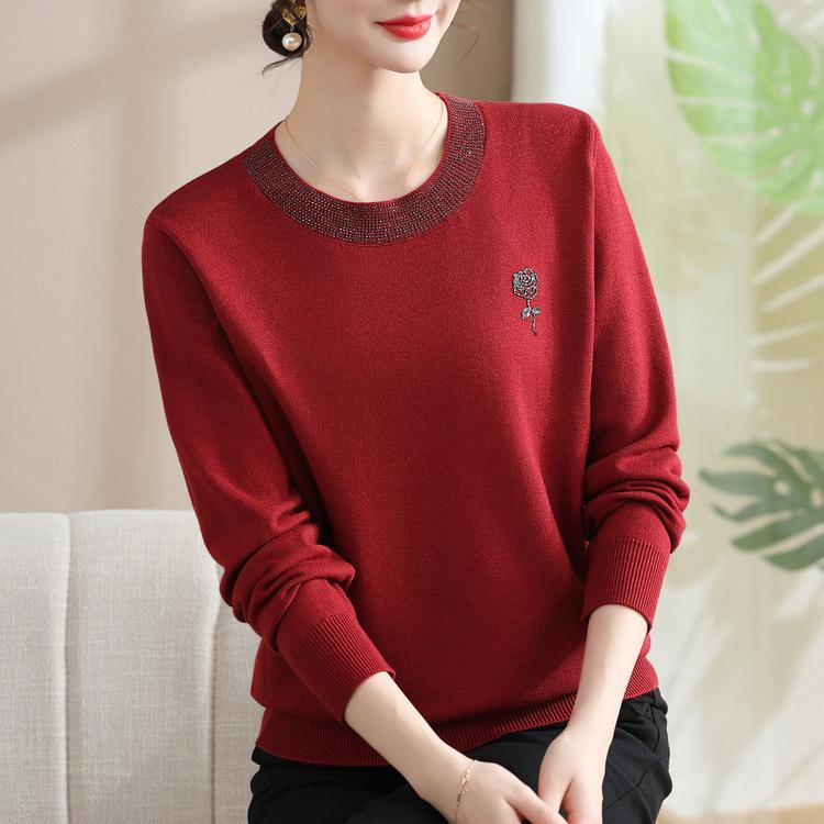 Temperament Mother Spring Clothes New Fashionable Long-sleeved Sweater for Women Middle-aged and Elderly Women's Spring and Autumn Round Neck Base Top