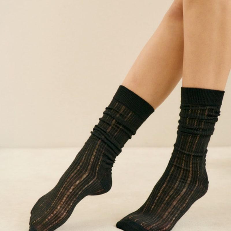 MARUN5 Generous See-Through Rib Pattern Knee Socks