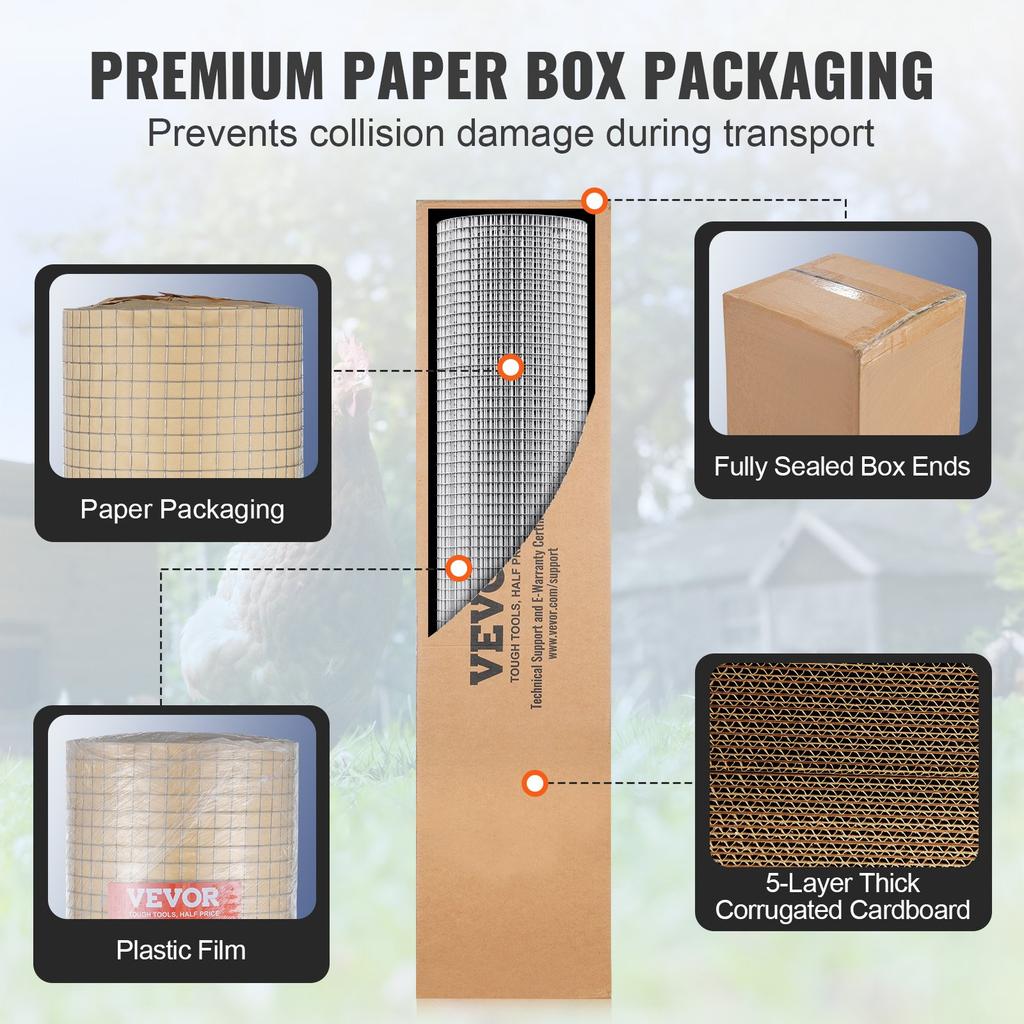VEVOR Hardware Cloth, 1/2 inch 36in x 50 ft 19 Gauge, Hot Dipped Galvanized Wire Mesh Roll, Chicken Wire Fencing, Wire Mesh for Rabbit Cages, Garden