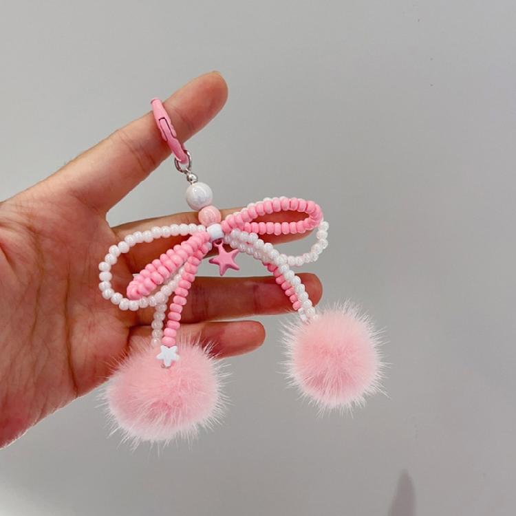 Bowknot Plush Ball Charm Pendant Chain Y2K Phone Straps Pocket Keychain Strap