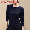 Laseer Tencel Wool Long Sleeve Womens Slim Fit Top With Round Neck For Casual Wear