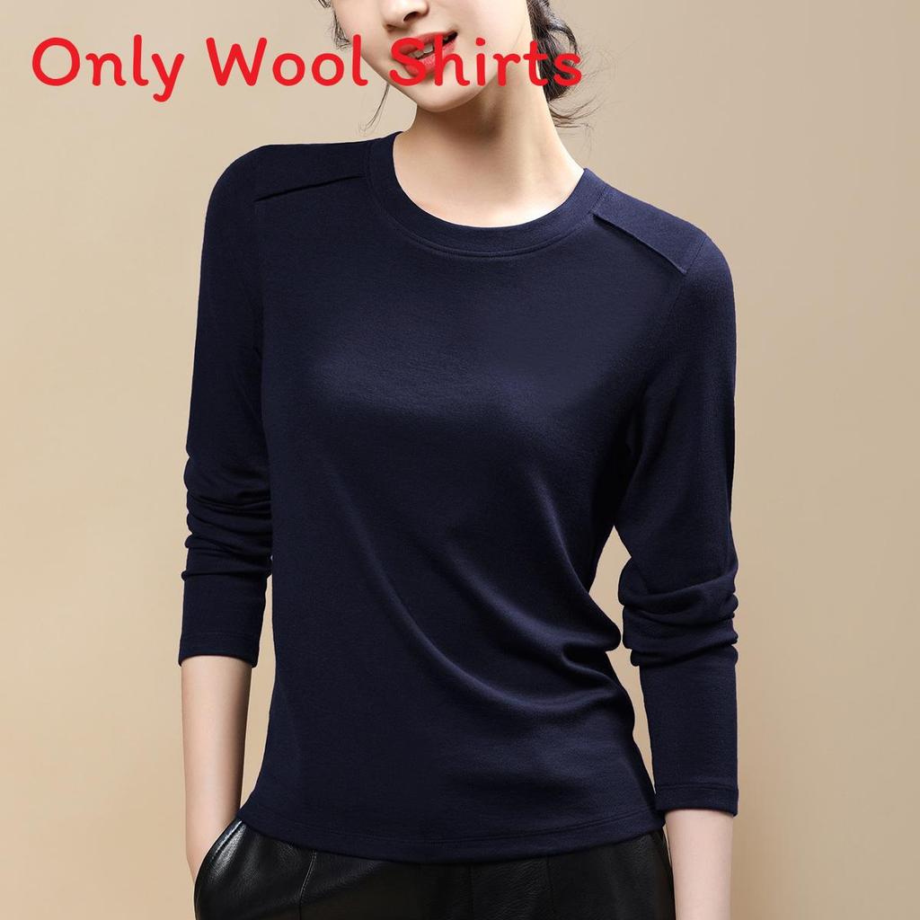 Laseer Tencel Wool Long Sleeve Womens Slim Fit Top With Round Neck For Casual Wear