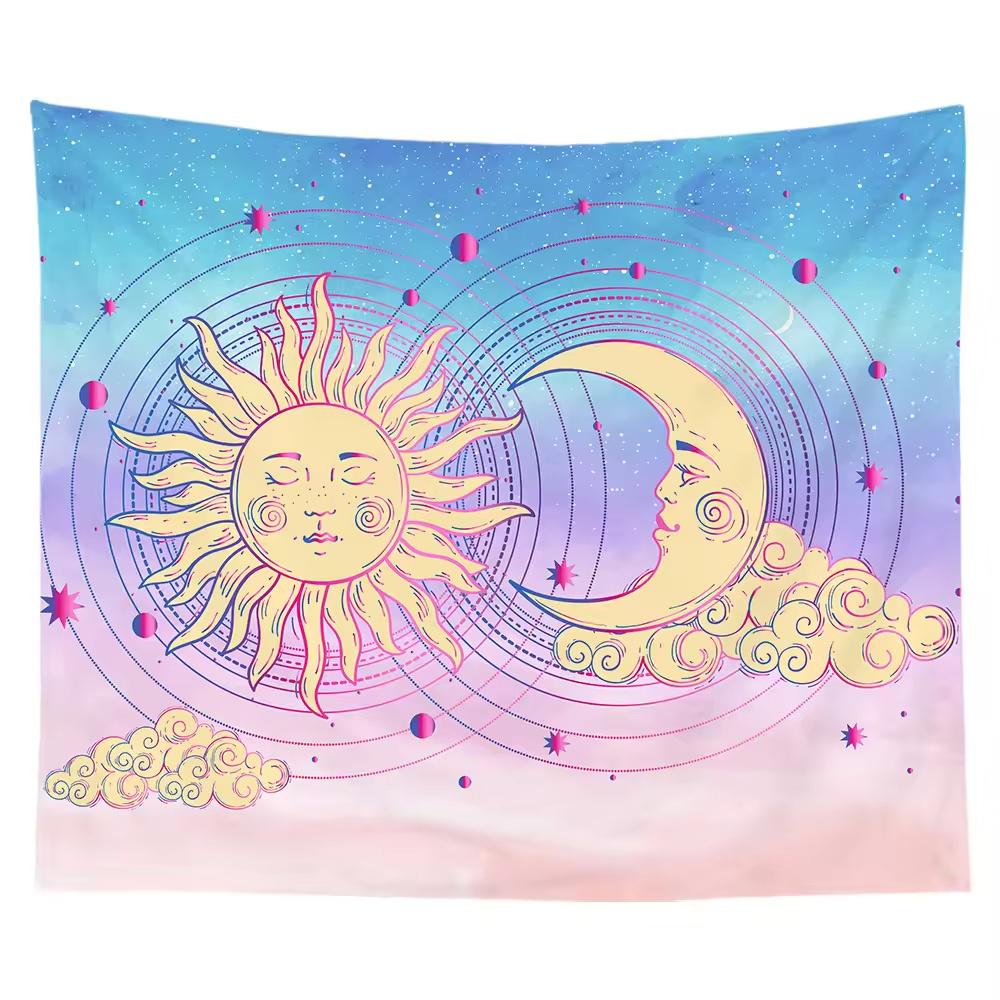 Mandala-Wandteppich Sonne und Mond Wandbehang Psychedelisch Tarot Hippie Wandbehang Raumdekoration Ästhetisches Banner