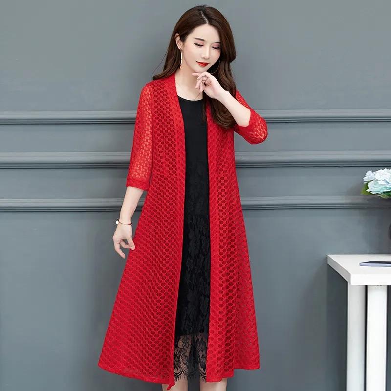 Hemdschal Damen Mittellanges Temperament Sommer Außenstrickjacke Sonnenschutz Außen Drape Top Mesh Mantel