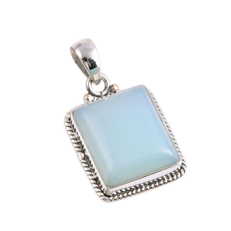 Prírodný drahokam Akvamarín Chalcedón Ručne vyrobený Prívesok z masívneho striebra 925 1,50'' D6g52