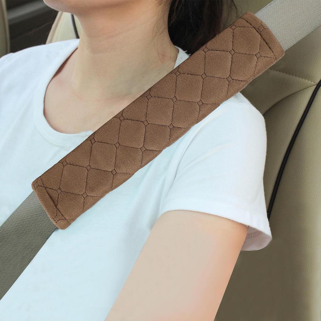 Automotive Seat Belt Cover Soft Suede Universal Fit Seatbelt Shoulder Pad Neck Protector Cushions for SUV Trucks Airplane Backpack 2 Pack Beige