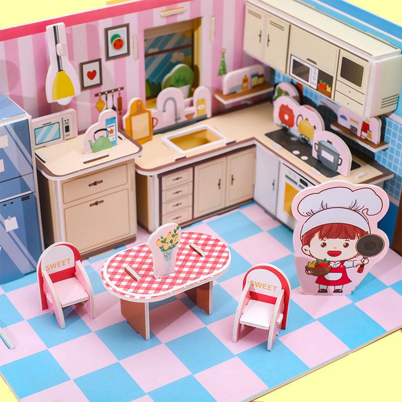 3D Stereo Puzzle Kitchen Bedroom Living Room Bathroom Model Handmade Craft Diy Educational Toys Gift For Children Christmas Gift