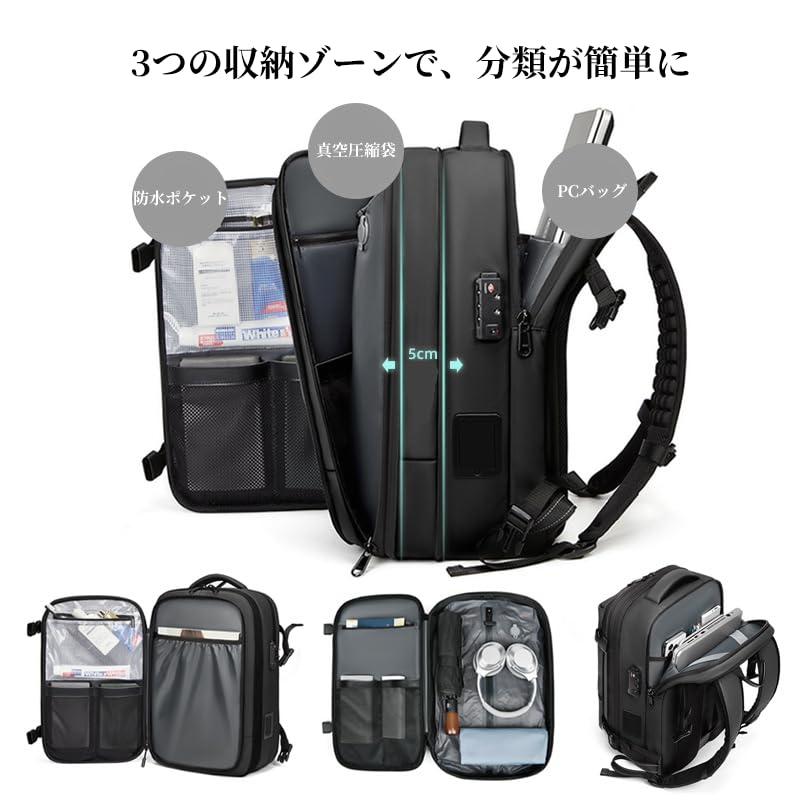 NOZEN Backpack, Business Bag, Travel Bag with Electric Compression Function, Vacuum Compression Bag, Waterproof, Multifunctional, Father's Day Gift