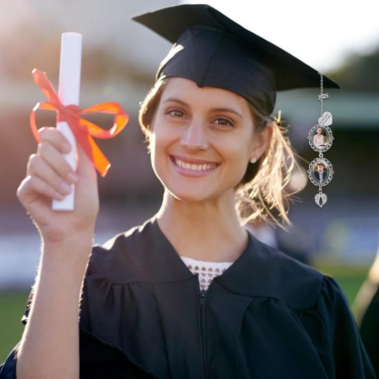 Graduation Tassel Photo Charm 2025 Memorial Graduation Cap Charm with 1 to 3 Photo Holders Cap Tassel Pendant