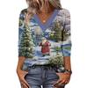 Women's Loose Comfortable Casual Fashion V-Neck Christmas Print 3/4 Sleeve Top
