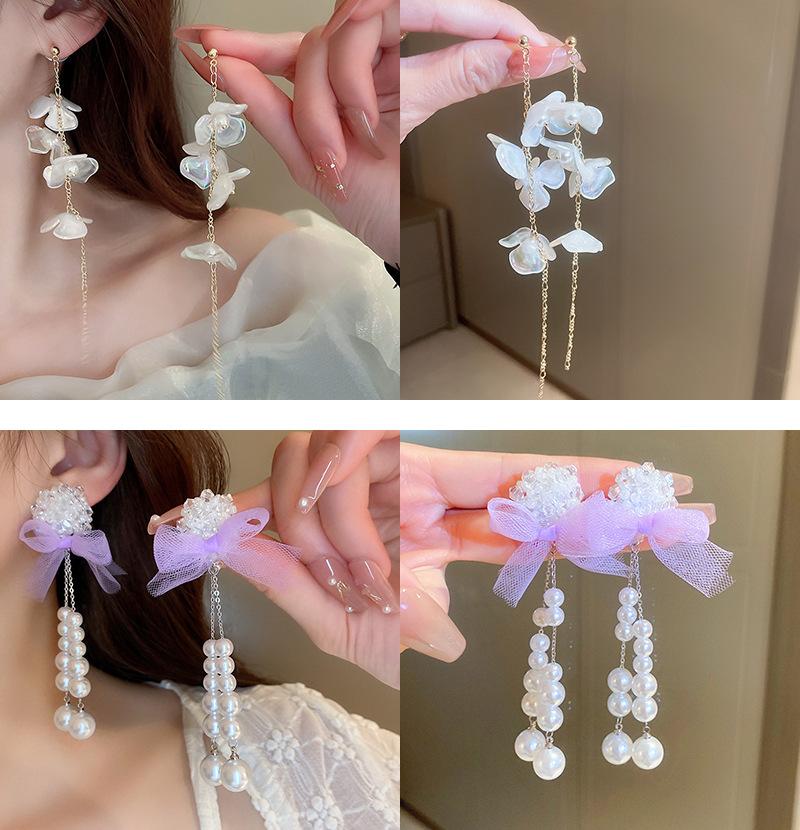 Orecchini con nappe a forma di fiore in maglia di cristallo, orecchini esagerati, temperamento minimalista, orecchini con nappe lunghe