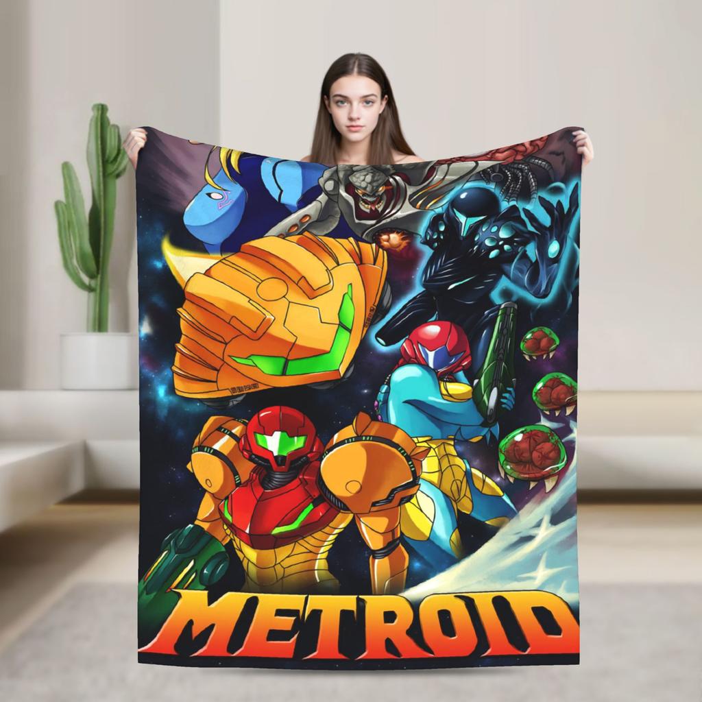 Soft Blankets Decorative Metroids Hero Game  Throw Blanket  Flannel Bedspread For Couch Chair Aesthetic Sofa Bed Cover