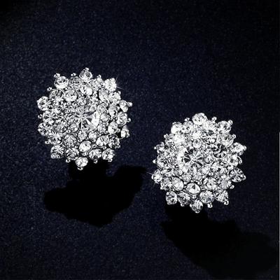 Orecchini a clip dorati di lusso scintillanti con strass, rotondi a forma di fiore, senza buchi, per donna, gioielli per feste nuziali