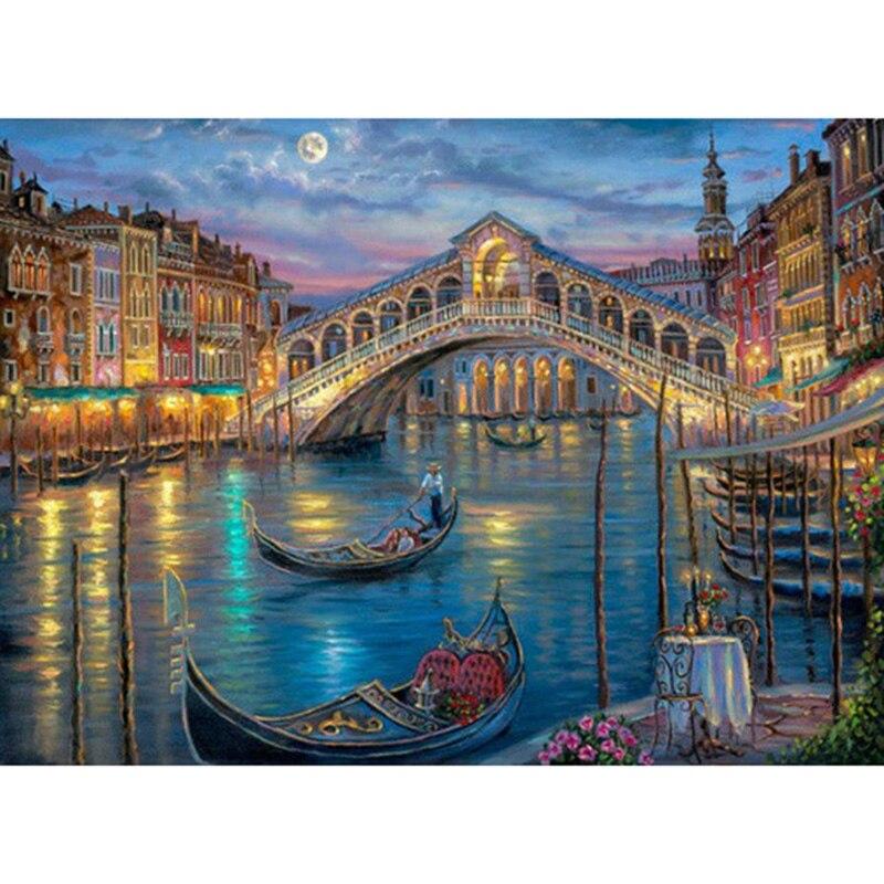 Bridge Landscape DIY 5D Diamond Painting Full Round Drill Diamond Embroidery Cross Stitch Mosaic Rhinestone Art