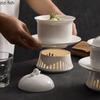 Pure White Ceramic Bowl with Heating Stove Set Creative Dessert Bowl Soup Bowl Steamed Egg Bowls Restaurant Molecular Tableware