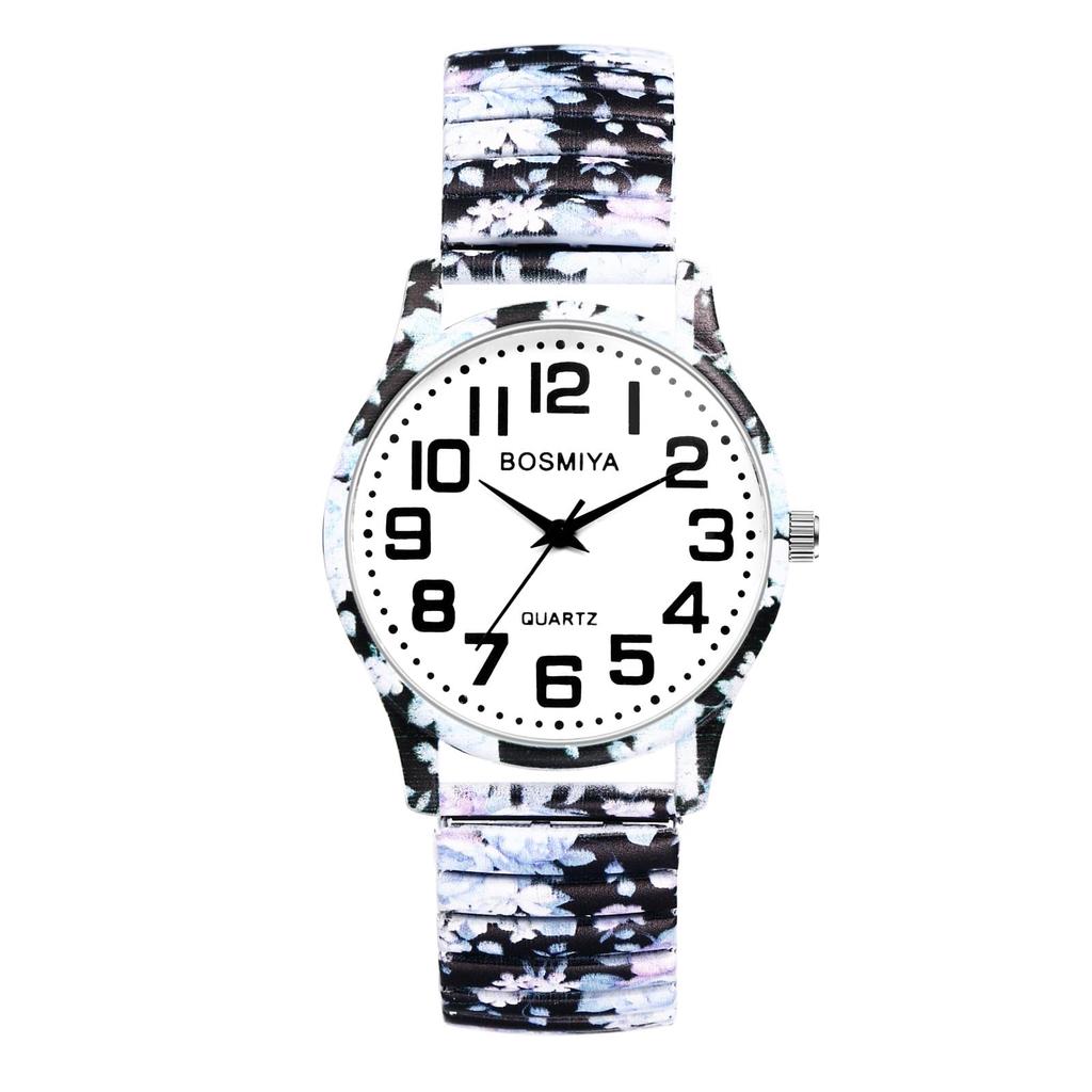 JEWELRYWE Floral Bohemian Elastic Watch, Stainless Steel & Silicone Band, Quartz, One-Size, Stylish Gift, Women's