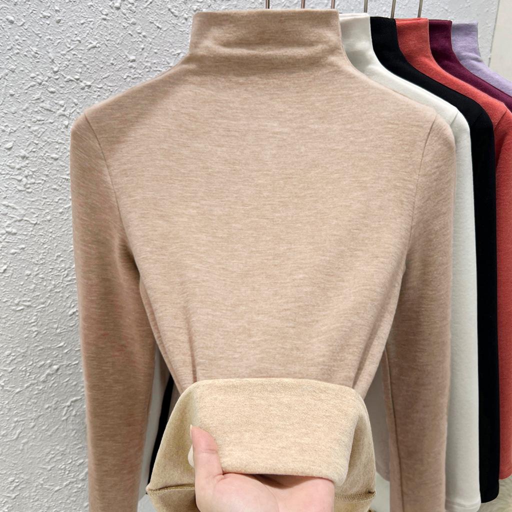 Autumn and winter women's clothing containing wool and silk bottoming shirt women's inner heating fleece warm turtleneck top with fleece and thicker