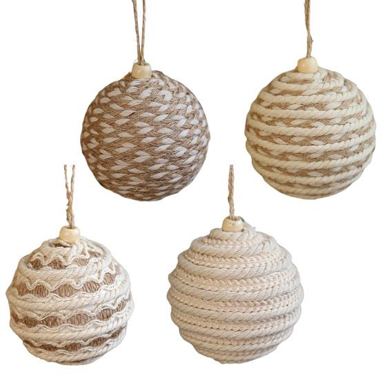 Christmas Ball Ornament Linen Design Rustic Distressed Hanging Ball Xmas Tree Decor Farmhouse Ornament