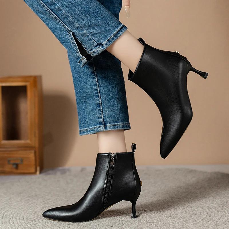 Fashion Boots Women Short Boots Autumn and Winter 2024 New High Heel Thin Heel Versatile Leather Fashion Boots Women Heels Women