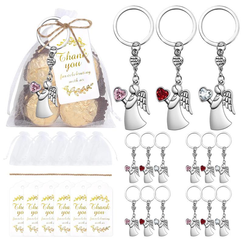 Angel Keychains With Organza Bags & Gift Tags For 30 Guests, Baby Shower Guest Gifts Baptism Favors Wedding Favors For Guests