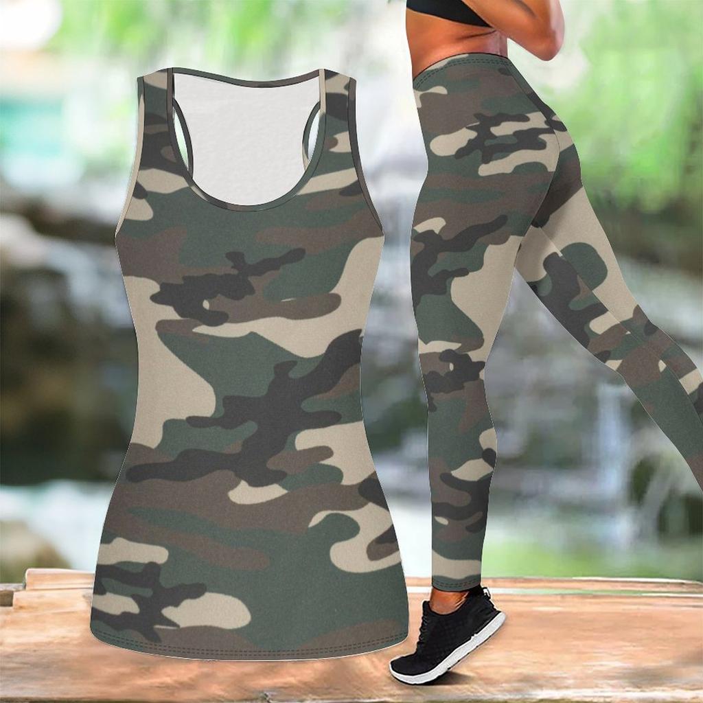 Camouflage-Print Yoga-Outfit für Damen Mode Workout-Leggings Fitness Sport Freizeit Yoga-Set Sportanzug