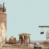 Checkerboard Wallpaper Turquoise, White and Light Gray 50x1000