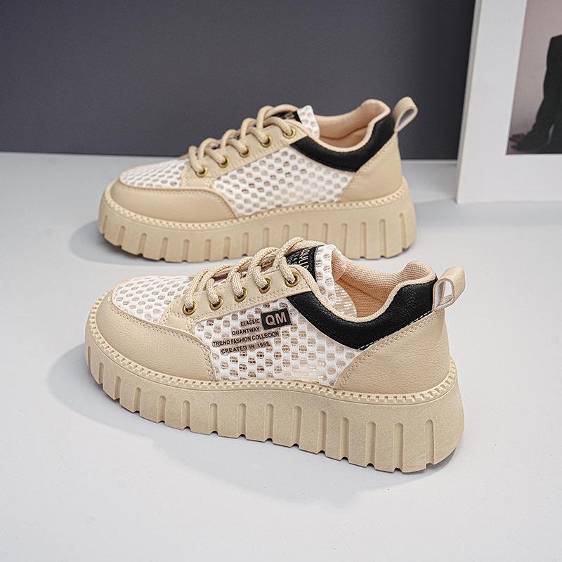 2026 mesh hollow breathable large mesh versatile sports shoes women's thick soles heightening casual board shoes HB7788